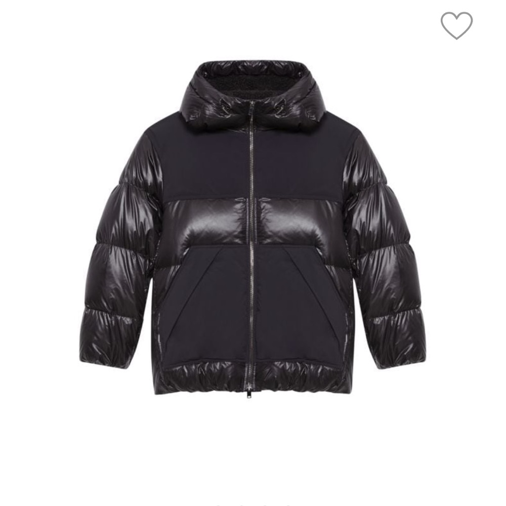 Theory shearling lined nylon hooded puffer